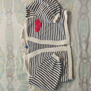 Girls Size 6/7 Old Navy Navy and Cream Striped Sweater with Heart Detail